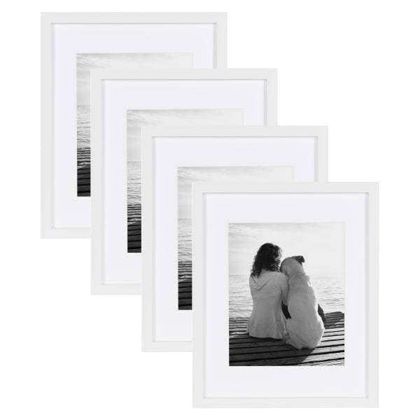 DesignOvation Gallery Picture Frame Set, 14 15/16in x 11 15/16in With Mat, White Decorative Modern, Set Of 4