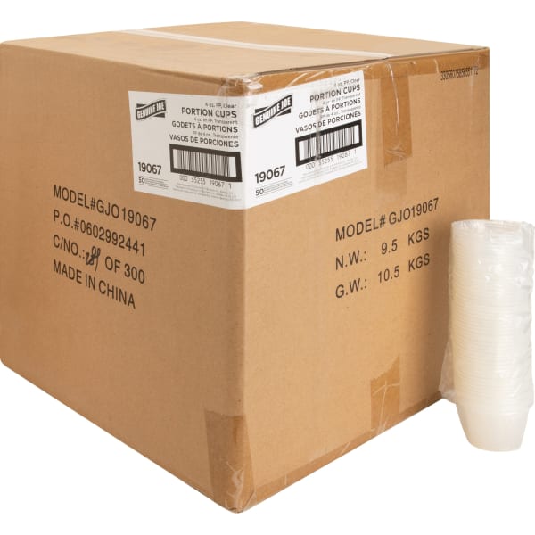 Genuine Joe 4 oz Portion Cups - 4 fl oz - Clear - Polystyrene - Beverage, Sauce - 50 Bag - 50 / Carton
