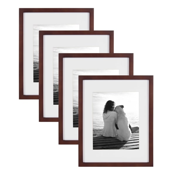 DesignOvation Gallery Wood Photo Picture Frame Set, 12in x 15in With Mat, Walnut Brown, Set Of 4