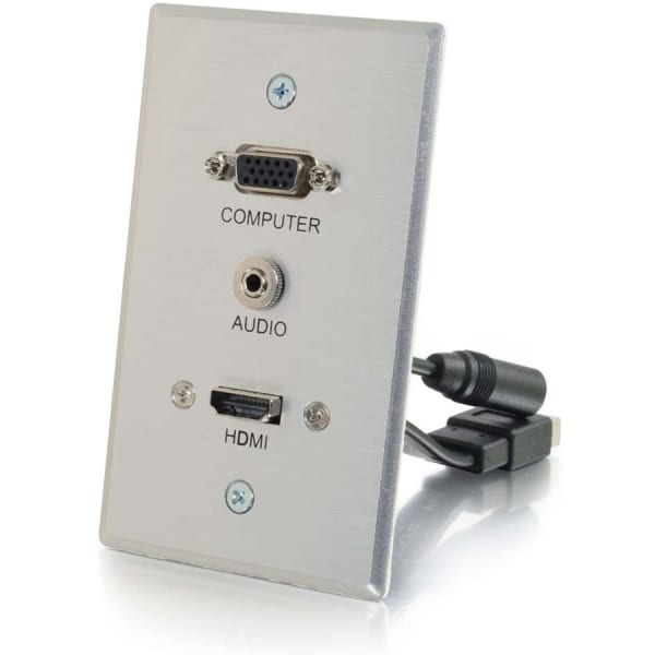 C2G HDMI & VGA 3.5mm Pass Through Wall Plate - Single Gang - 1-gang - Aluminum - Aluminum - 1x HDMI Port(s) - 1x Mini-phone Port(s) - 1x VGA Port(s)