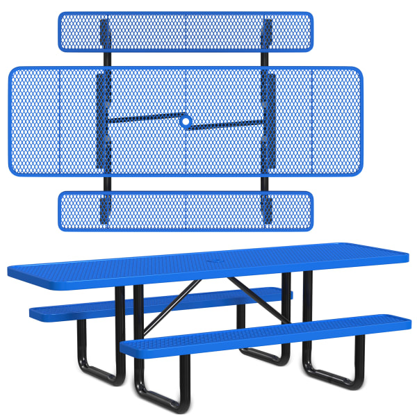 Leisure Craft Rectangle ADA Outdoor Picnic Table, 29-11/16inH x 96inW x 62inD, Black/Blue
