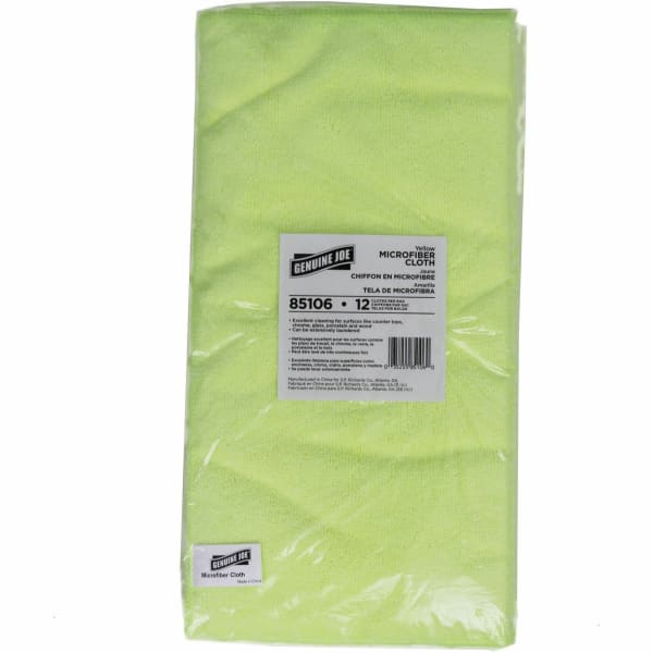 Genuine Joe General-purpose Microfiber Cloth - For General Purpose - Cloth - 16in Length x 16in Width - Durable - Yellow - 12 / Bag
