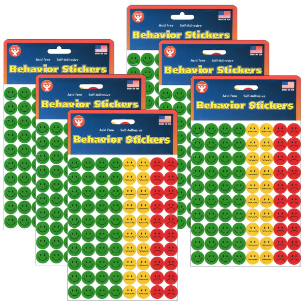 Hygloss Behavior Stickers, Assorted Colors, 320 Stickers Per Pack, Set Of 6 Packs