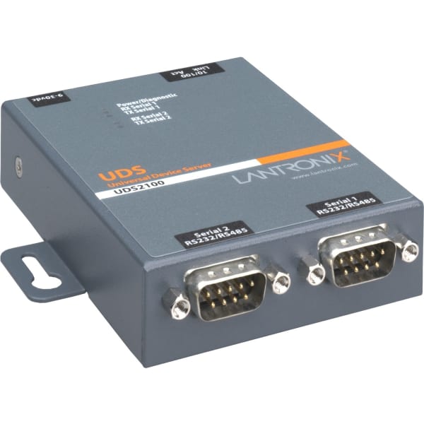 Lantronix 2 Port Serial (RS232/ RS422/ RS485) to IP Ethernet Device Server - US Domestic 110 VAC - Convert from RS-232; RS-485 to Ethernet using Serial over IP technology; Wall Mountable; Rail Mountable; Two DB-9 Serial Ports
