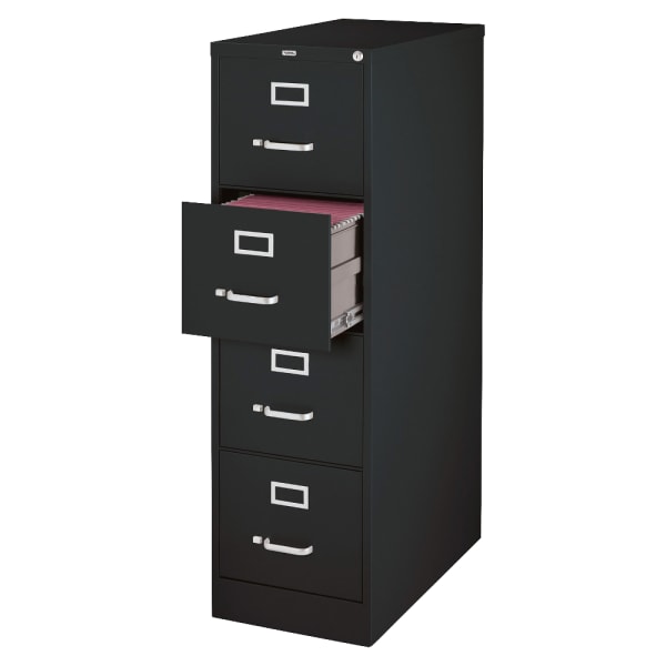 Lorell Fortress 26-1/2inD Vertical 4-Drawer Legal-Size File Cabinet, Black
