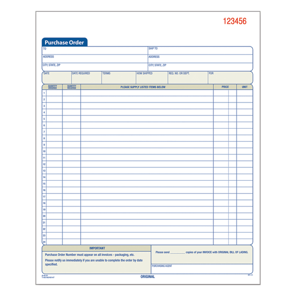 Adams Carbonless Purchase Order Book, 8 3/8in x 10 11/16in, 3-Part, 50 Set Pad