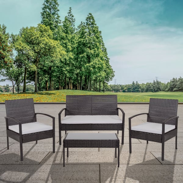 Flash Furniture Aransas Series 4-Piece Steel Patio Set, Black