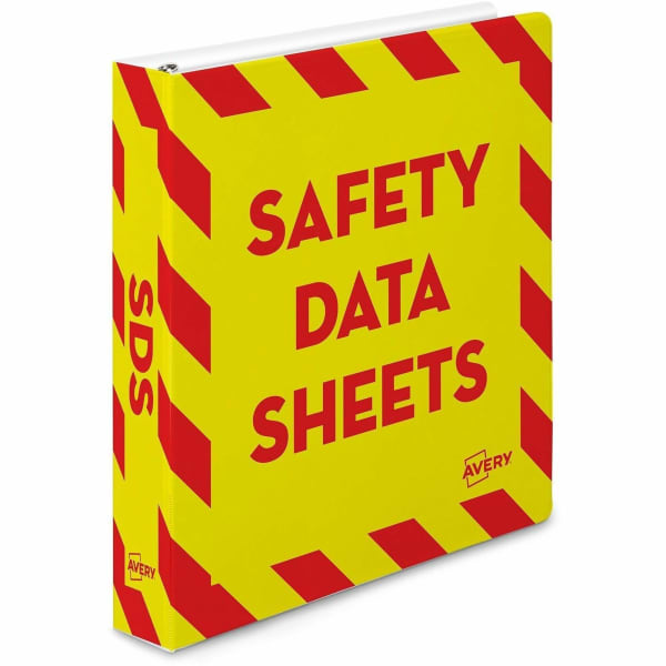 Avery Preprinted Safety Data Sheet 3-Ring Binder, 1 1/2in Rings, Yellow/Red