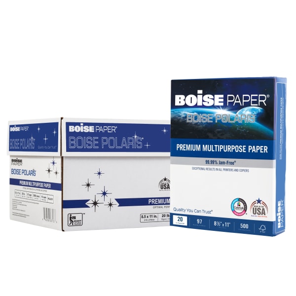 Boise POLARIS Premium Multi-Use Printer & Copy Paper, 10 Reams, White, Letter (8.5inx11in), 5000 Sheets Per Case, 20 Lb, 97 Brightness, FSC Certified
