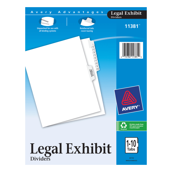 Avery Premium Collated Legal Dividers Avery Style, Side-Tab, 1-10 & Table Of Contents, 8 1/2in x 11in
