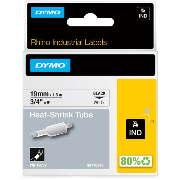 Dymo Rhino Heat Shrink Tube Labels - 3/4in Width x 59 1/16in Length - Direct Thermal - White, Black - Vinyl - 1 Each
