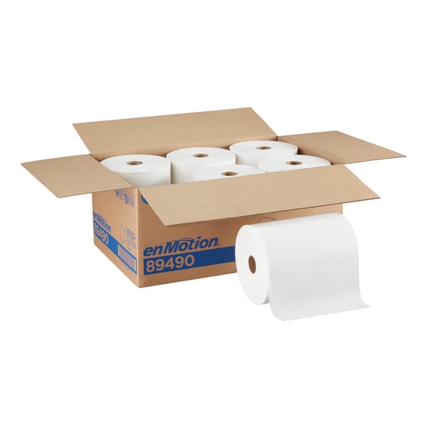 enMotion 10in Paper Towel Rolls, 1-Ply, 10inx 800ft, 40% Recycled Fiber, White, 800 ft Per Roll, 6 Rolls Per Case