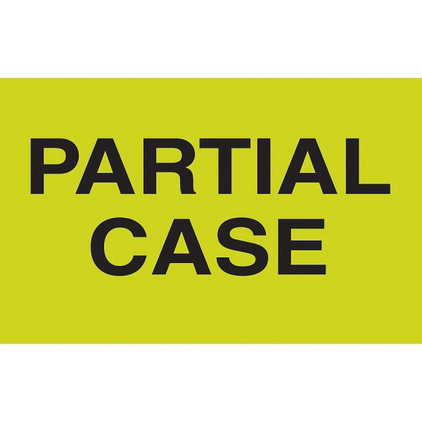 Preprinted Special Handling Labels, DL2581, "Partial Case", 5in x 3in, Fluorescent Green, Roll Of 500