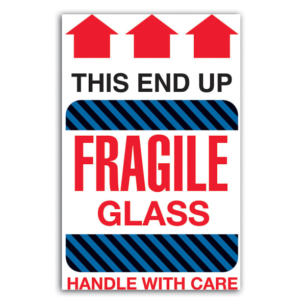 Tape Logic Preprinted Shipping Labels, DL1980, "This End Up Fragile Glass Handle With Care", 4in x 6in, Red/White, Roll Of 500