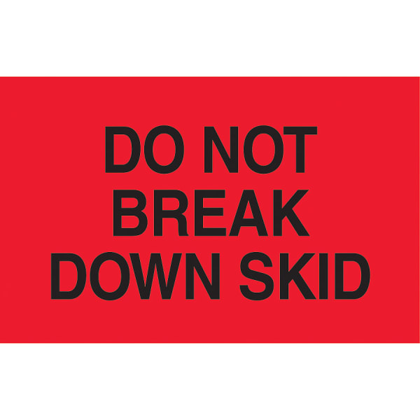 Preprinted Special Handling Labels, DL2161, "Do Not Break Down Skid", 5in x 3in, Bright Red, Roll Of 500