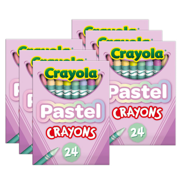 Crayola Pastel Crayons, 3-5/8in, Assorted Colors, 24 Crayons Per Pack, Bundle Of 6 Packs