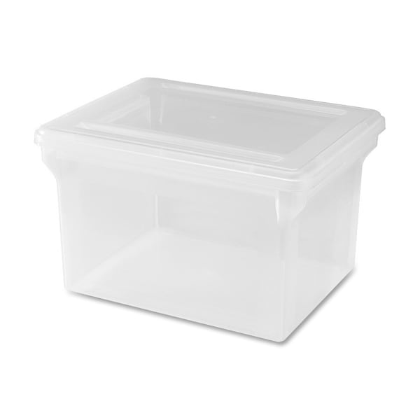 Lorell Storage File Box With Lift-Off Lid, Letter/Legal Size, 18in x 11in x 14 3/16in, Clear