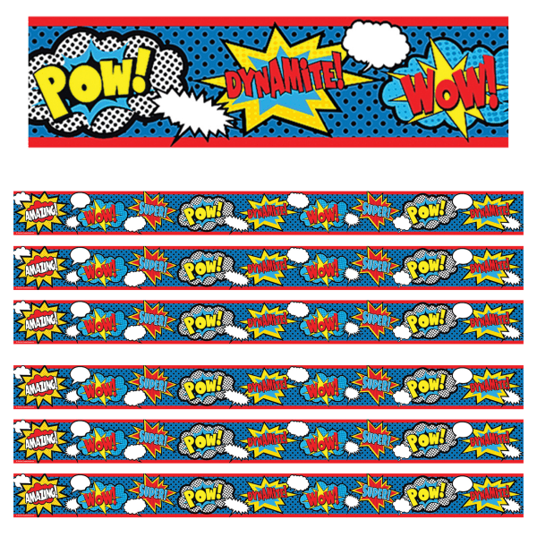 Teacher Created Resources Straight Border Trim, 3in x 35in, Superhero, 12 Pieces Per Pack, Set Of 6 Packs