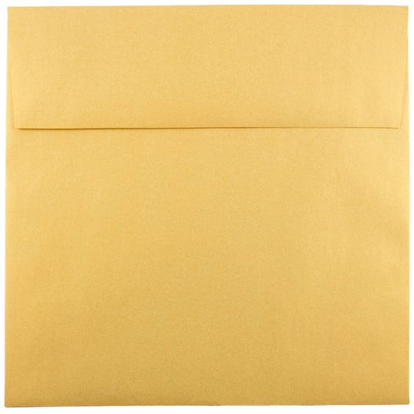 JAM Paper Square Stardream Metallic Envelopes, 8 1/2in x 8 1/2in, Gummed Seal, Gold, Pack Of 25