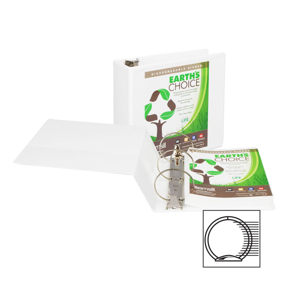 Samsill Earths Choice 189 Insertable View 3-Ring Binder, 5in Round Rings, White