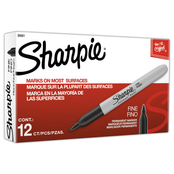 Sharpie Fine Point Permanent Markers, Gray Barrel, Black Ink, Pack Of 12