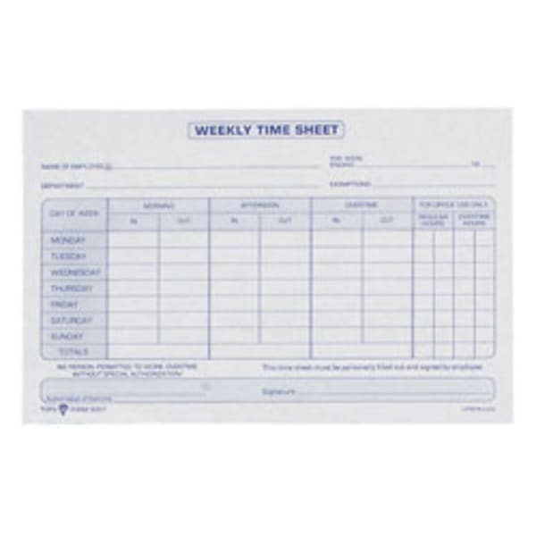 TOPS Weekly Timesheet Form, 5.5in x 8.5in, White/Blue, 100 Sheets Per Pad, 2 Pads Per Pack