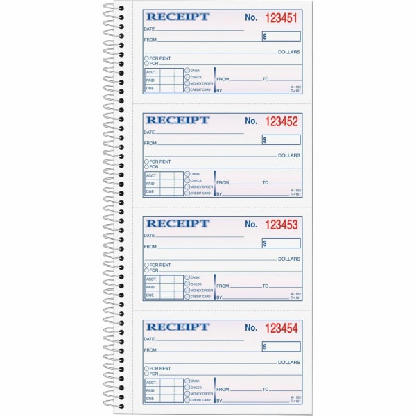 TOPS Money/Rent Receipt Book, 2-Part, Carbonless, 11in x 5 1/4in, White/Canary