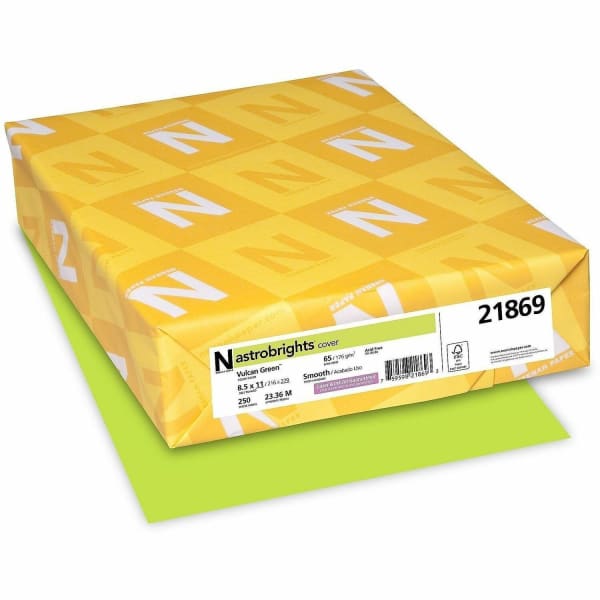 Wausau Astrobrights Multi-Use Card Stock, Green, Letter (8.5in x 11in), 65 Lb, Pack Of 250