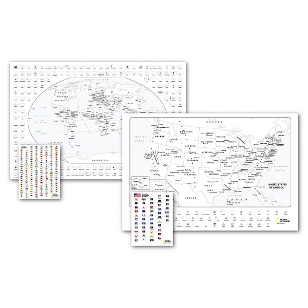 National Geographic World and United States Coloring, Map Pack Bundle, 36in x 24in