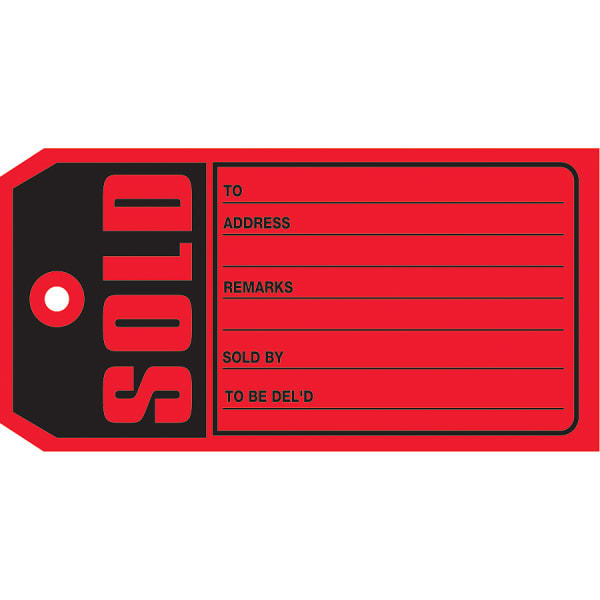 Partners Brand "Sold" Tags, #5, 4 3/4in x 2 3/8in, Red, Box Of 500