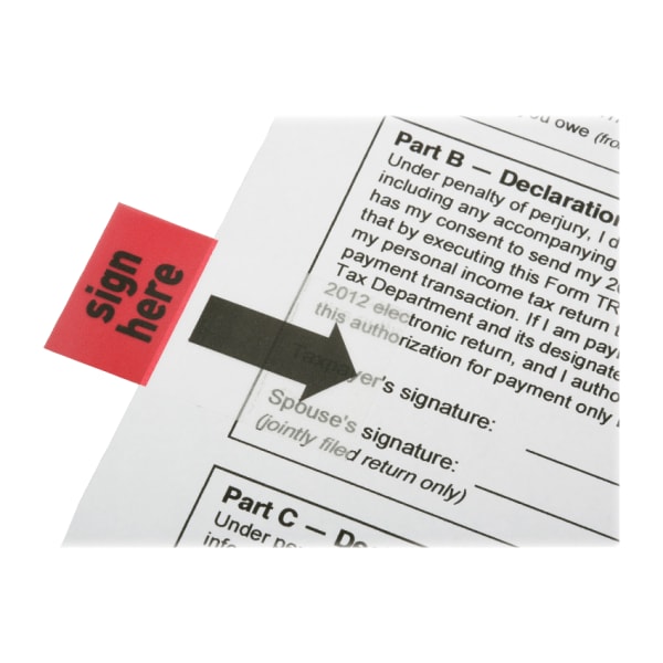SKILCRAFT Self-Stick Flags, Rectangular, "Sign Here", 1in x 1 3/4in, Red, Pack Of 100 (AbilityOne 7510-01-389-2262)