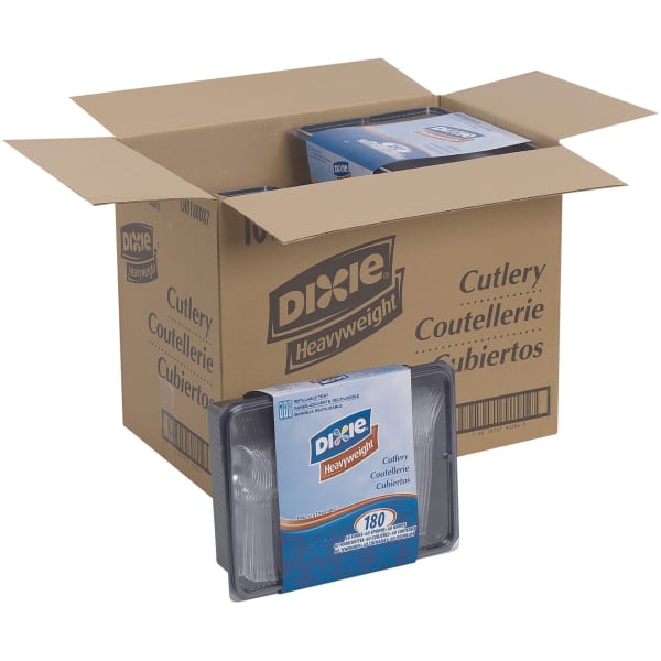 Dixie Heavyweight Disposable Forks, Knives & Teaspoons Keeper Pack Grab-N-Go by GP Pro - Cutlery Set - 60 x Teaspoon - 60 x Fork - 60 x Knife - Crystal - 180 Box - 10 / Carton