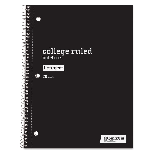 Just Basics Spiral Notebook, 8in x 10-1/2in, College Ruled, 70 Sheets, Black