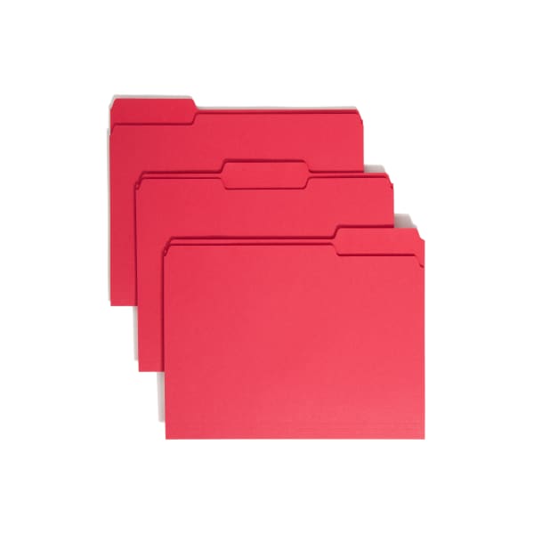 Smead Color File Folders, Letter Size, 1/3 Cut, Red, Box Of 100 (12743)
