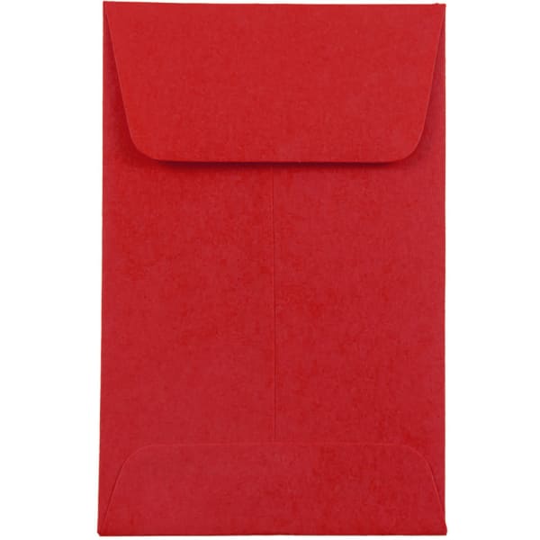 JAM Paper Coin Envelopes, #1, Gummed Seal, 30% Recycled, Red, Pack Of 25