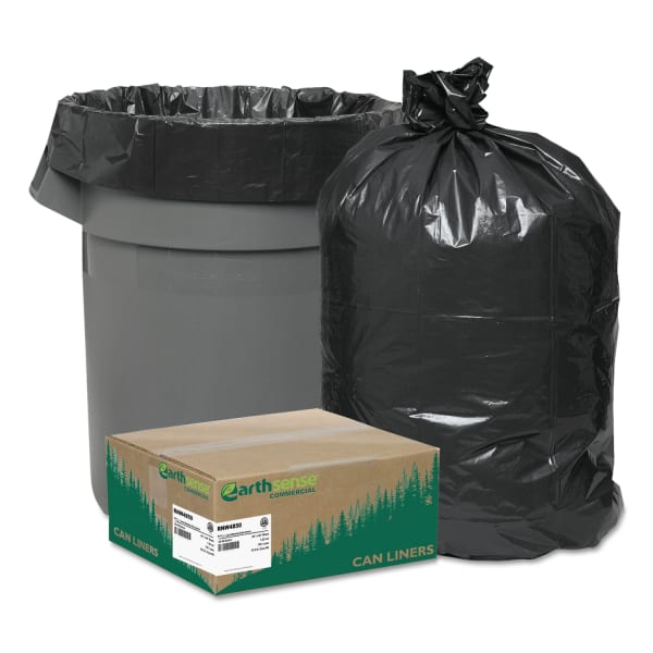 Webster EarthSense Star Bottom Commercial Can Liners, 1.25 mil, 40 To 45 Gallons, 75% Recycled, Black, Box Of 100 Liners