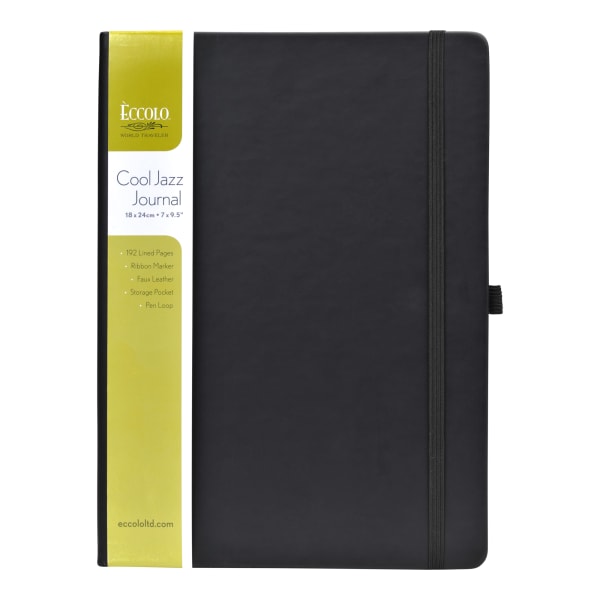 Eccolo Cool Jazz Journal, 7in x 9.5in, Lined, 192 Pages, Black
