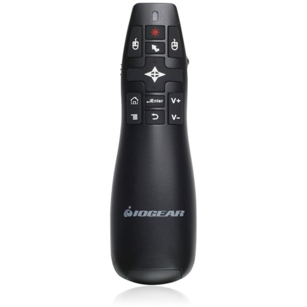 IOGEAR Gyro Presenter Mouse with Red Laser - Laser - Wireless - 65.62 ft - Radio Frequency - 2.40 GHz - Black - USB 2.0 - 1