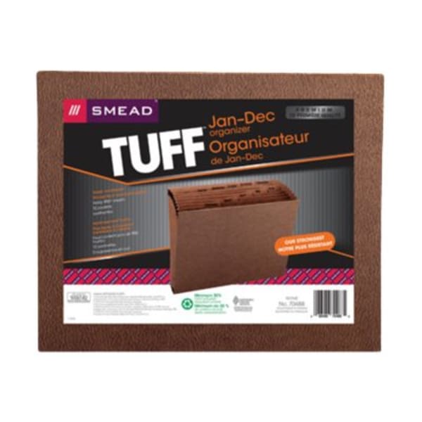 Smead TUFF Expanding File, 12 Pockets, Monthly, 12in x 10in Letter Size, 30% Recycled, Brown