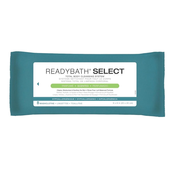 ReadyBath SELECT Medium-Weight Cleansing Washcloths, Scented, 8in x 8in, White, 8 Washcloths Per Pack, Case Of 30 packs