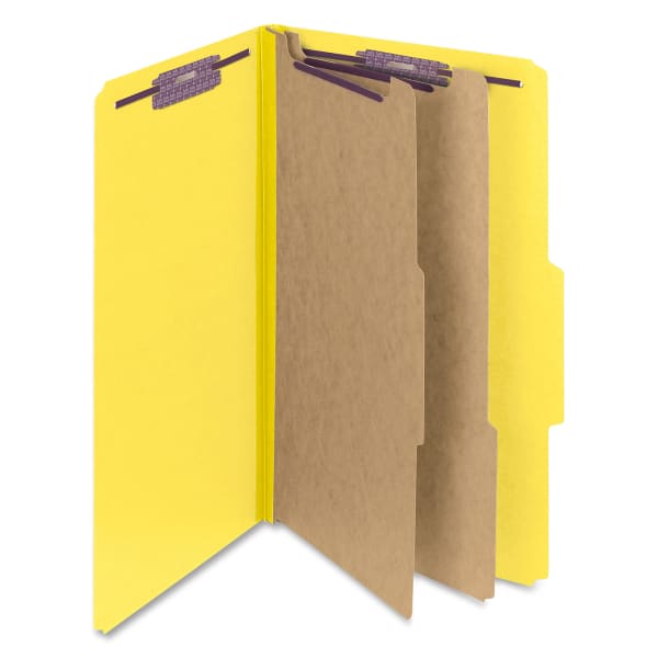 Smead Classification Folders, Pressboard With SafeSHIELD Fasteners, 2 Dividers, 2in Expansion, Legal Size, 50% Recycled, Yellow, Box Of 10