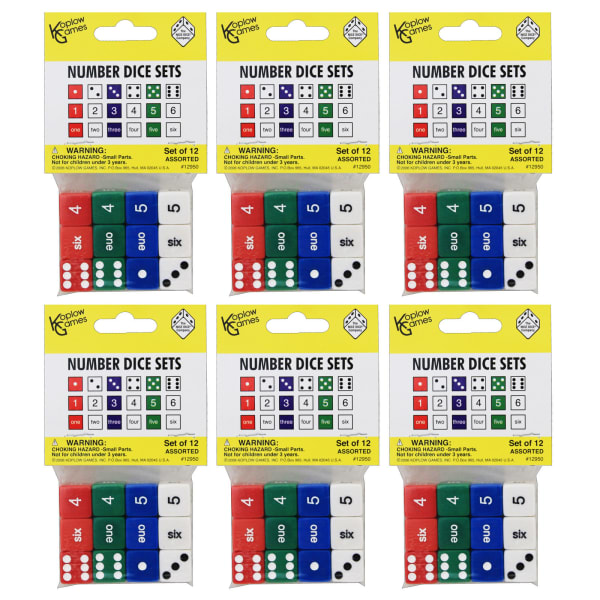 Koplow Games Number Dice Set, 12 Per Pack, Set Of 6 Packs