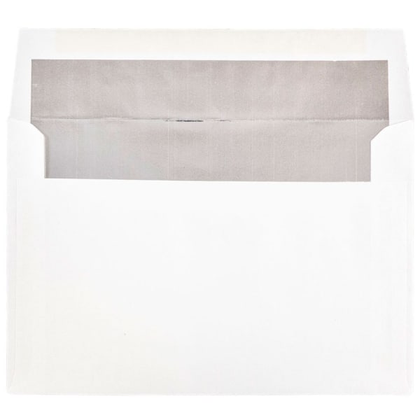 JAM Paper Foil-Lined Invitation Envelopes, A9, Gummed Seal, Silver/White, Pack Of 25