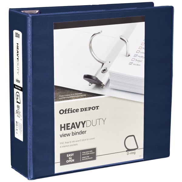 Office Depot Heavy-Duty View 3-Ring Binder, 3in D-Rings, Navy