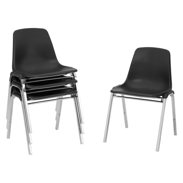 National Public Seating 8100 Series Poly Shell Stack Chairs, Black, Set Of 4 Chairs
