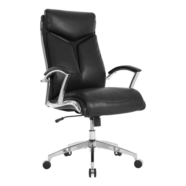 Realspace Modern Comfort Verismo Bonded Leather High-Back Executive Office Chair, Black/Chrome, BIFMA Compliant