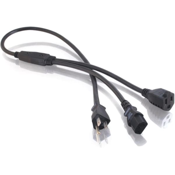 C2G 3ft 16 AWG 1-to-2 Power Cord Splitter (NEMA 5-15P to 1 NEMA 5-15R + 1 IEC320C13) - Power splitter - 29811