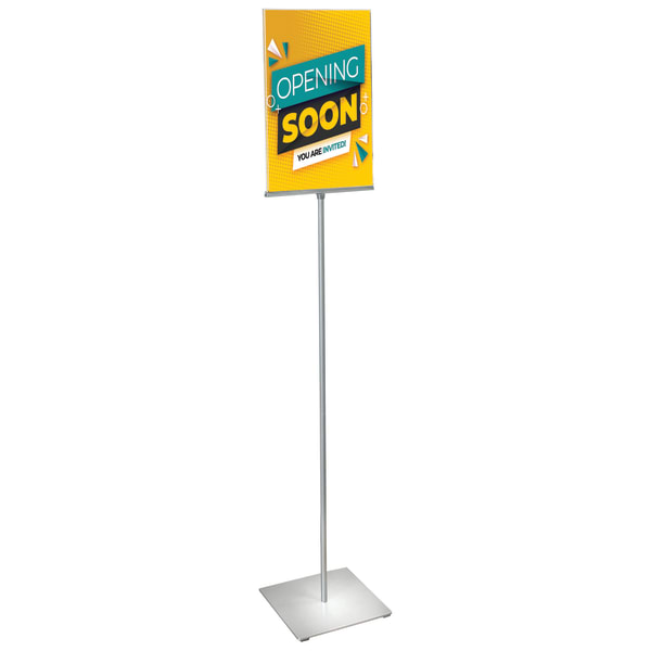 Azar Displays 2-Sided Pedestal Acrylic Vertical Sign Holder, 62-1/2inH x 12inW x 12inD, Clear/Silver