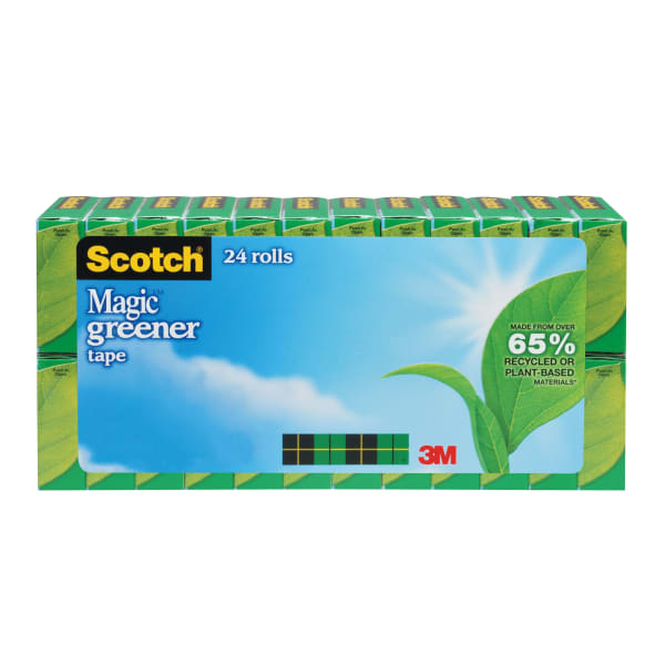 Scotch Greener Magic Tape, Invisible, 24 Tape Rolls, 3/4 in x 900 in, 65% Recycled, Home Office Supplies and School Supplies for College and Classrooms.