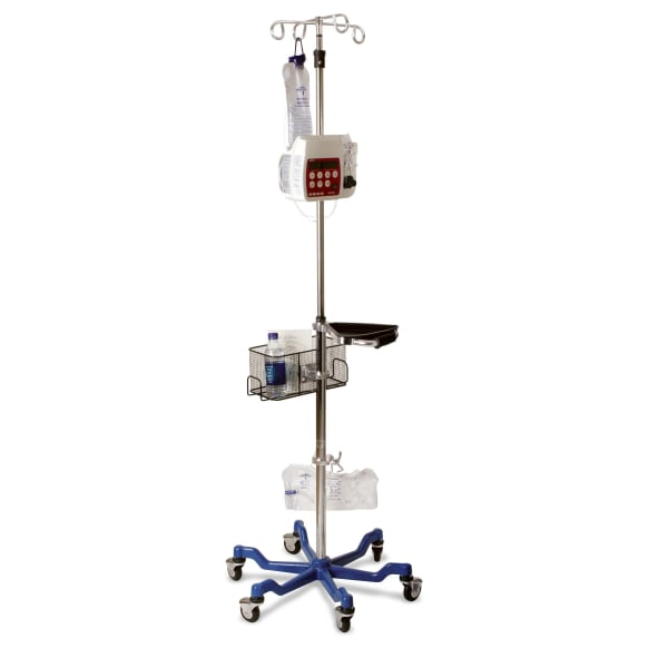 Medline 6-Leg Heavy-Duty IV Poles, 99 1/2in, Blue/Stainless Steel, Pack Of 2